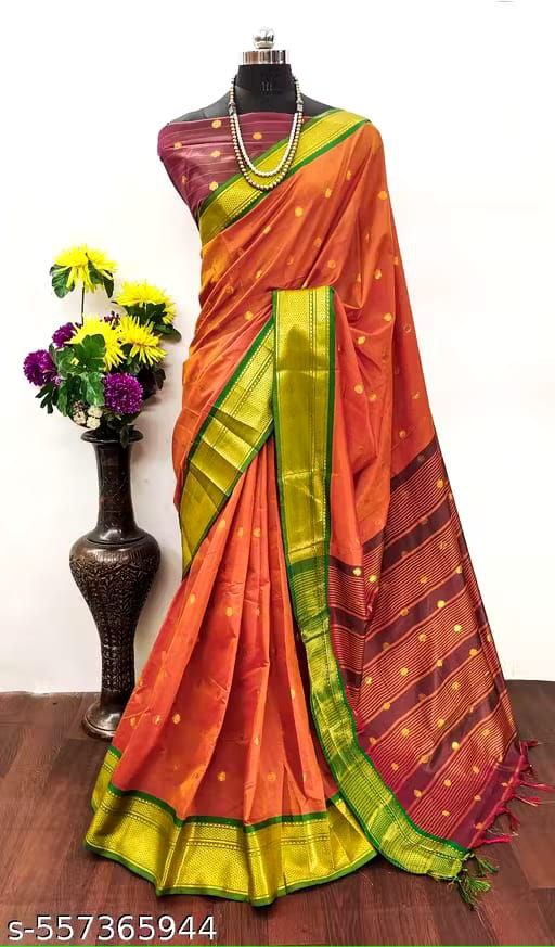 Premium Pura Aura Soft Silk Paithani Saree with Rich Traditional Weaving - ORANGE