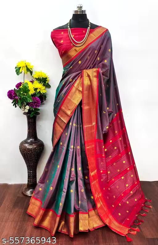 Premium Pura Aura Soft Silk Paithani Saree with Rich Traditional Weaving - GRAY