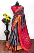 Premium Pura Aura Soft Silk Paithani Saree with Rich Traditional Weaving - GRAY