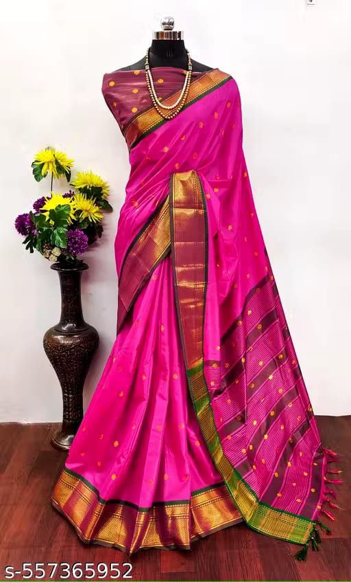 Premium Pura Aura Soft Silk Paithani Saree with Rich Traditional Weaving - PINK