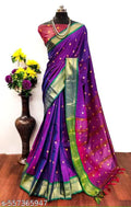 Premium Pura Aura Soft Silk Paithani Saree with Rich Traditional Weaving - PURPLE