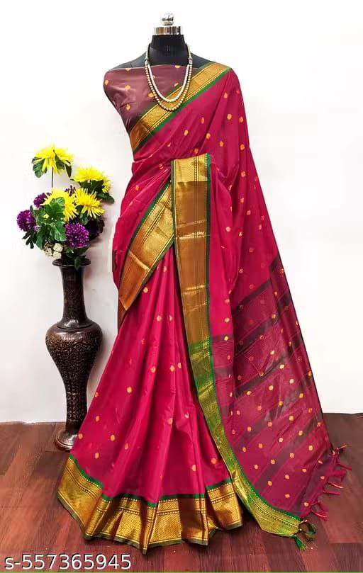 Premium Pura Aura Soft Silk Paithani Saree with Rich Traditional Weaving - RANI PINK