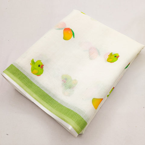 Fresh Citrus Print Saree with Green Border