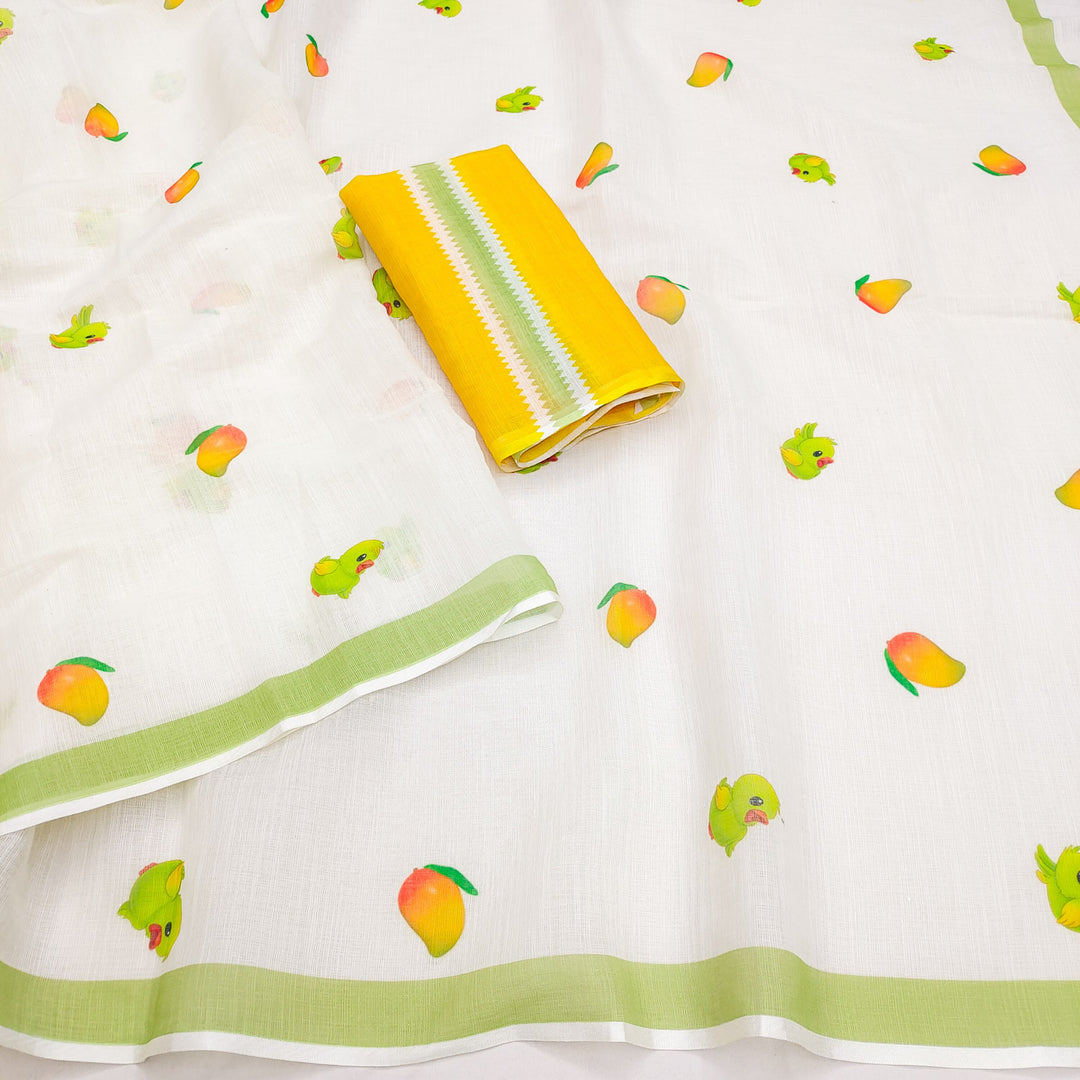 Fresh Citrus Print Saree with Green Border