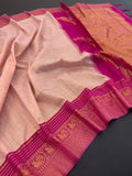 Heritage Silk Saree with Peacock Zari Border & Rich Woven Pallu - CREAM PINK