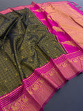Heritage Silk Saree with Peacock Zari Border & Rich Woven Pallu - GREEN PINK