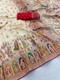 Heritage Chronicle Art Weave Saree with Intricate Traditional Narrative Border - OFF WHITE