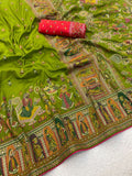Heritage Chronicle Art Weave Saree with Intricate Traditional Narrative Border - GREEN