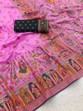 Heritage Chronicle Art Weave Saree with Intricate Traditional Narrative Border - PINK