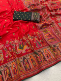 Heritage Chronicle Art Weave Saree with Intricate Traditional Narrative Border - RED