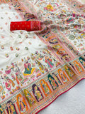 Heritage Chronicle Art Weave Saree with Intricate Traditional Narrative Border - WHITE