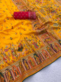 Heritage Chronicle Art Weave Saree with Intricate Traditional Narrative Border - YELLOW