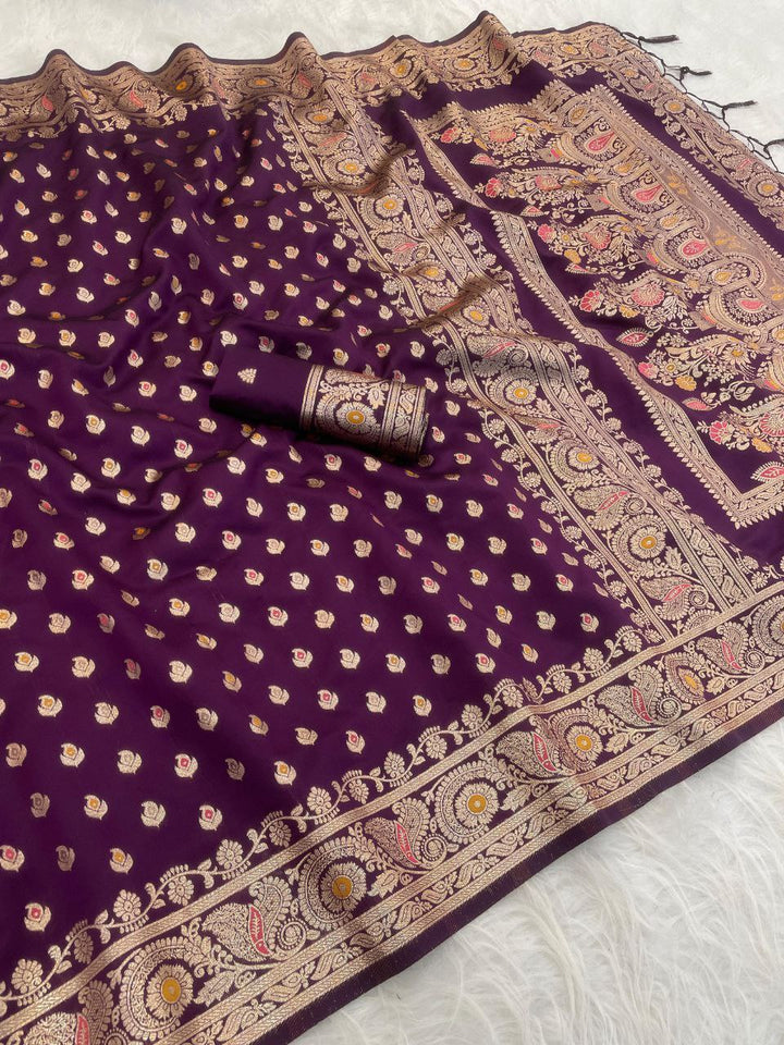 Royal Purple Banarasi Silk Saree with Rich Zari Woven Border &amp; Elegant Pallu