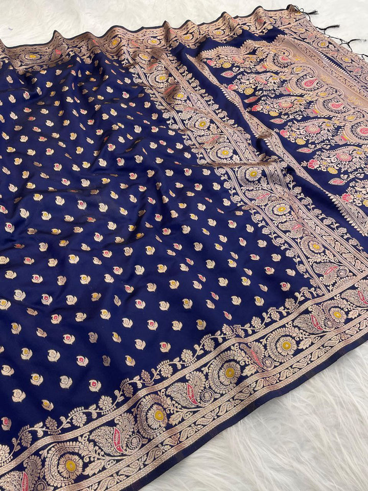 Royal Blue Banarasi Silk Saree with Rich Zari Woven Border &amp; Elegant Pallu