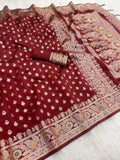 Regal Heritage Woven Saree with Intricate Floral Border and Grand Traditional Pallu - RED