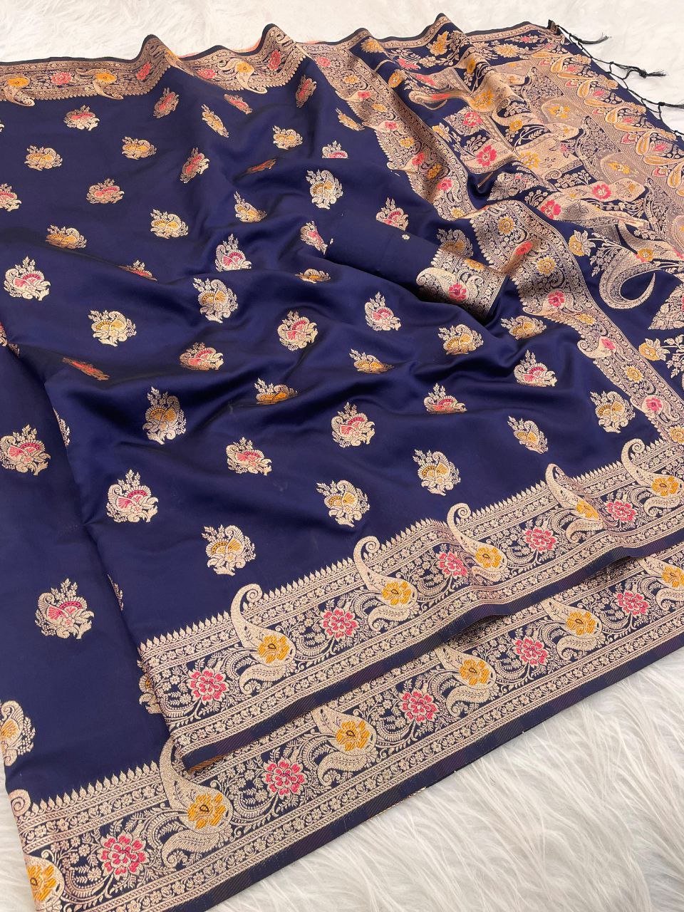Elegant Kanjivaram Banarasi Soft Silk Saree with All Over Meena Work - PURPLE