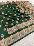 Elegant Kanjivaram Banarasi Soft Silk Saree with All Over Meena Work - GREEN