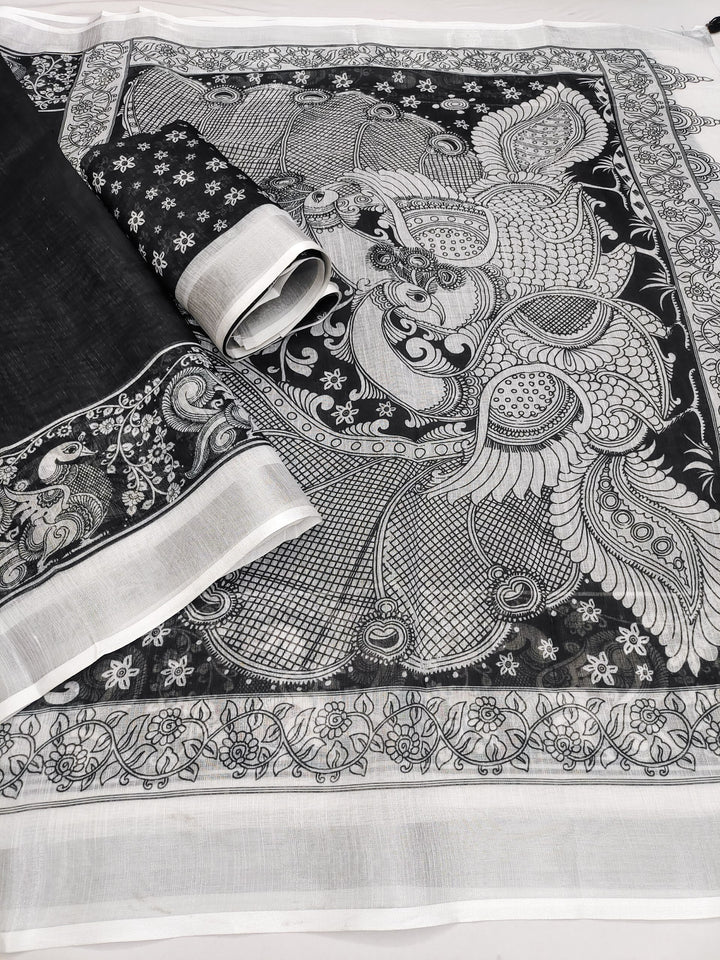 Classic Handloom Printed Saree with Zari Border