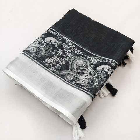 Classic Handloom Printed Saree with Zari Border