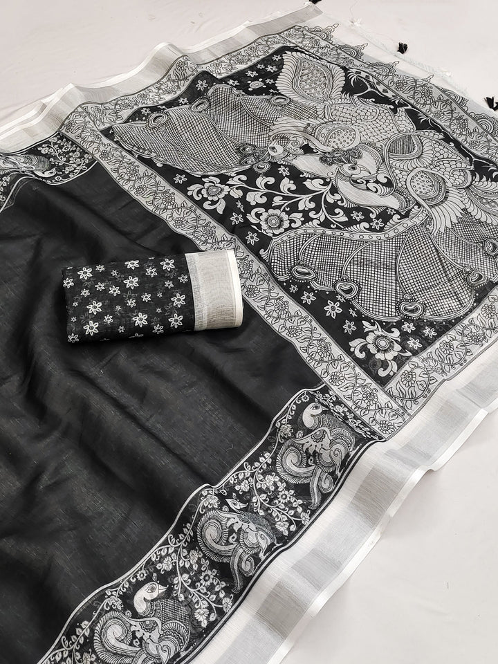 Classic Handloom Printed Saree with Zari Border