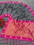 Elegant Kalyani Cotton Silk Saree with Gold Jari Weaving - GREY