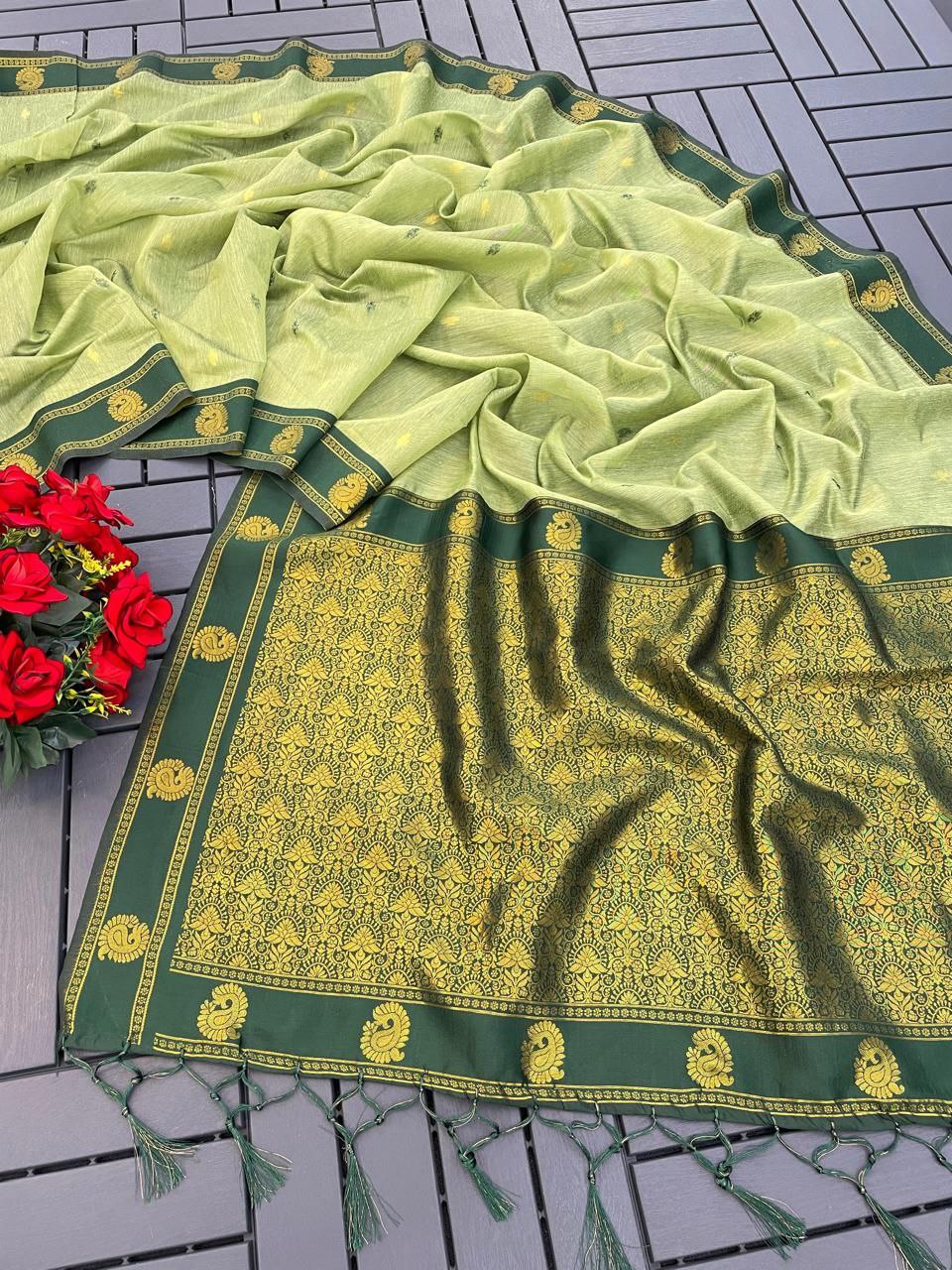 Elegant Kalyani Cotton Silk Saree with Gold Jari Weaving - PISTA