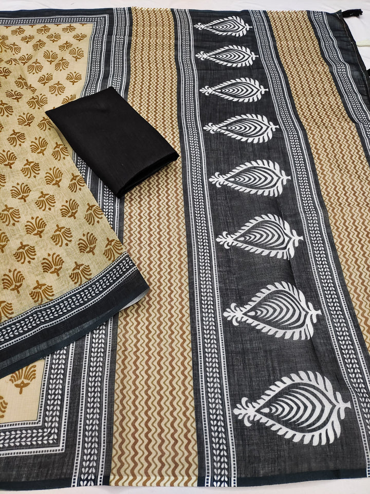 Tribal Grace Printed Linen Saree