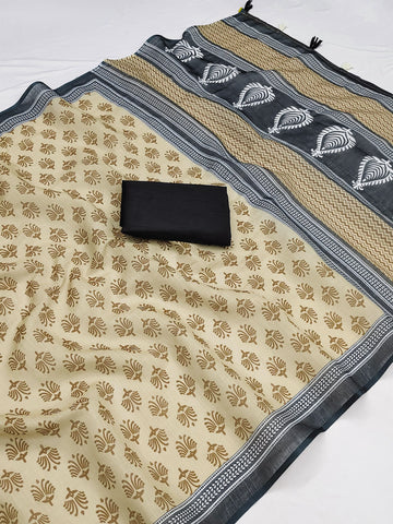 Tribal Grace Printed Linen Saree