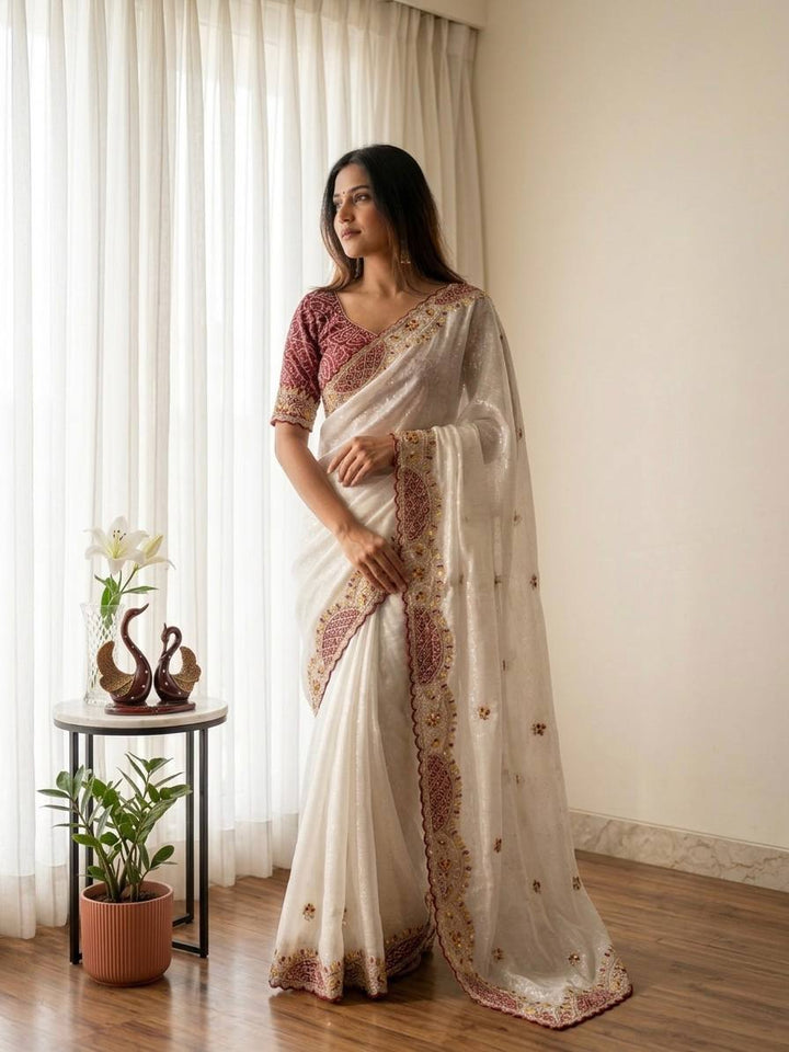 Premium Soft Crunchy Party Wear Saree with Designer Scallop Border