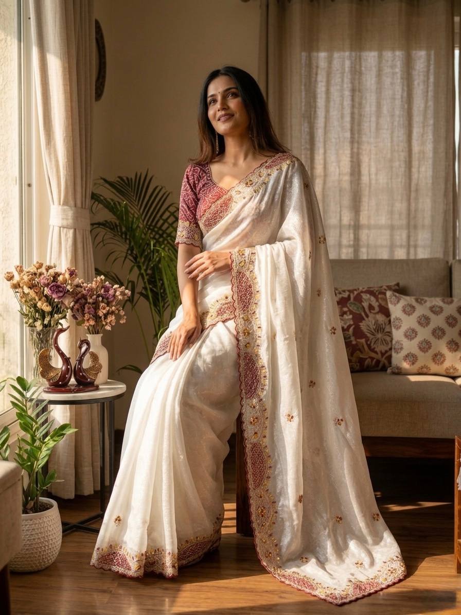 Premium Soft Crunchy Party Wear Saree with Designer Scallop Border