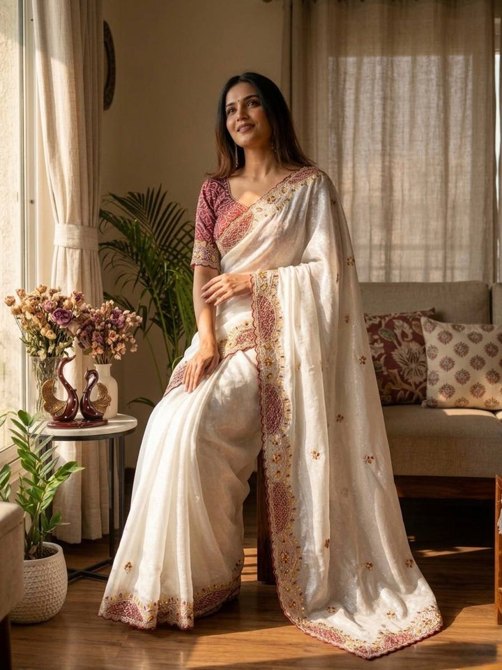 Premium Soft Crunchy Party Wear Saree with Designer Scallop Border