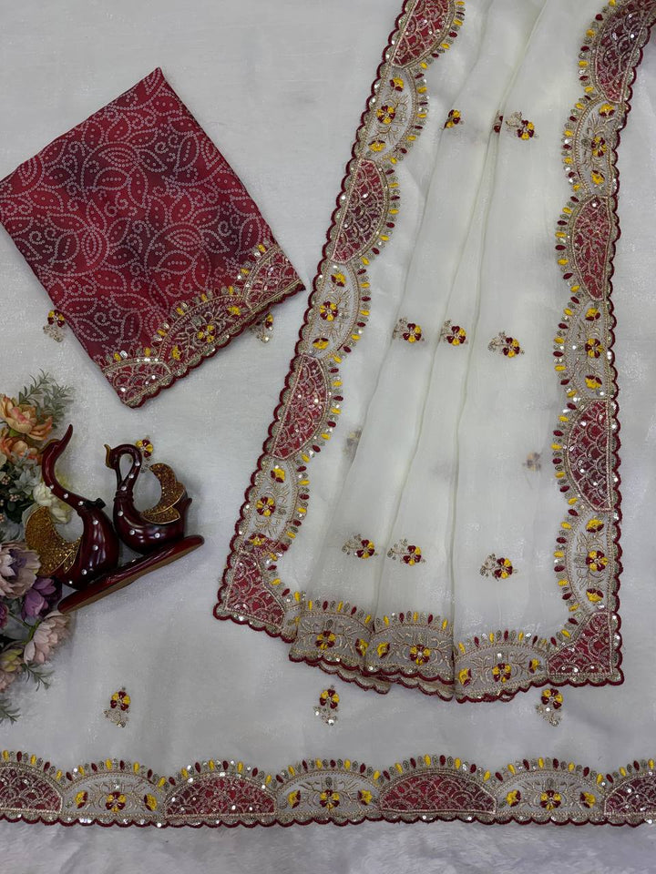 Premium Soft Crunchy Party Wear Saree with Designer Scallop Border