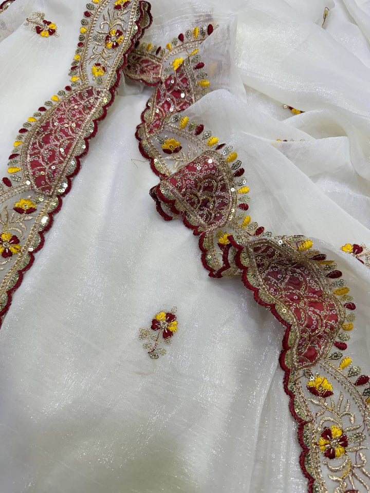 Premium Soft Crunchy Party Wear Saree with Designer Scallop Border