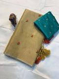 Rainbow Thread Work Linen Saree - GOLD