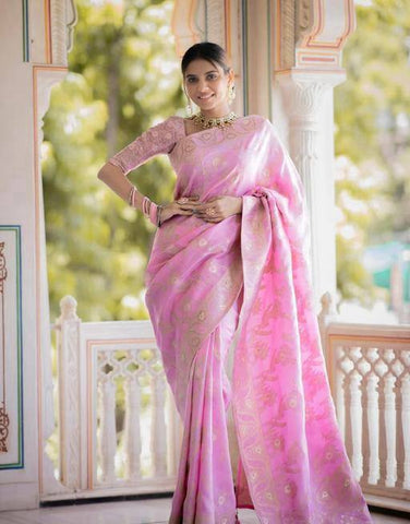 Soft Banarasi Silk Saree With Bewitching Blouse Piece