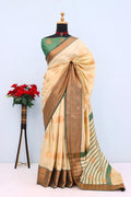 Royal Aqua Blue Banarasi Silk Saree with Contrast Purple Zari Border - OFF WHITE