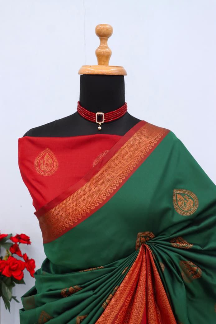 Royal Aqua Blue Banarasi Silk Saree with Contrast Purple Zari Border - GREEN
