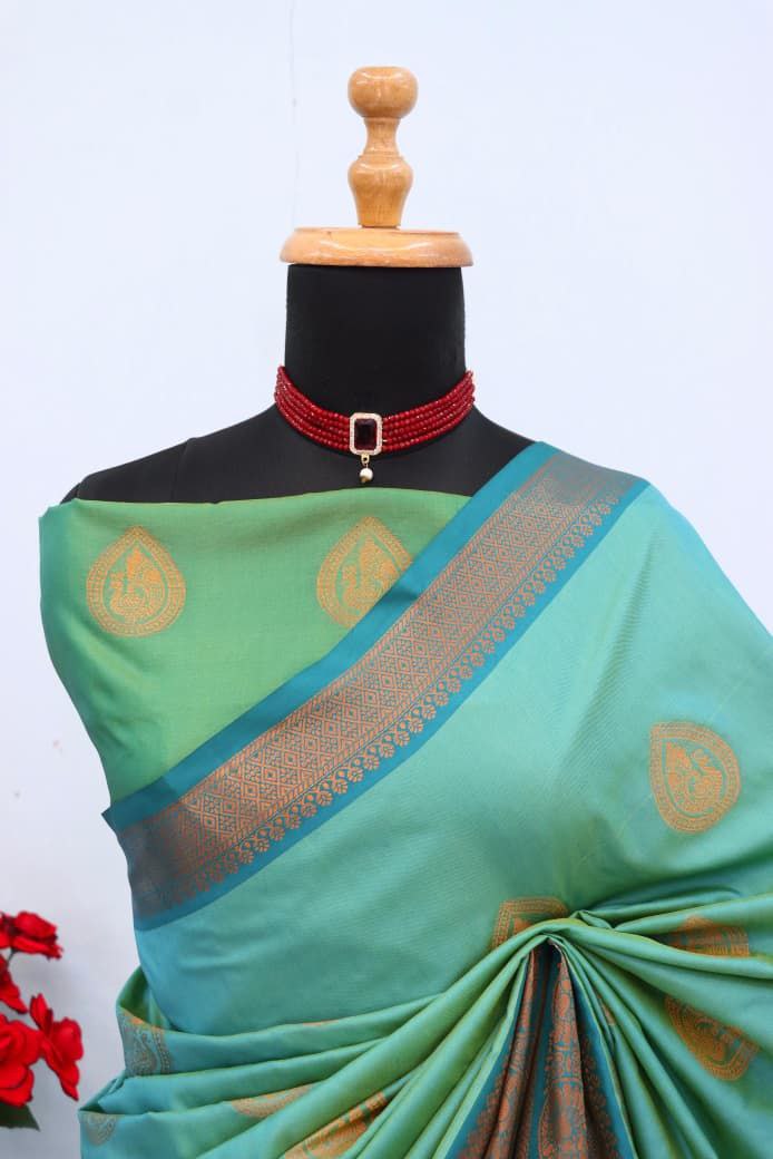 Royal Aqua Blue Banarasi Silk Saree with Contrast Purple Zari Border - SKY