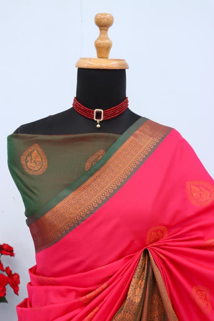 Royal Aqua Blue Banarasi Silk Saree with Contrast Purple Zari Border - PINK