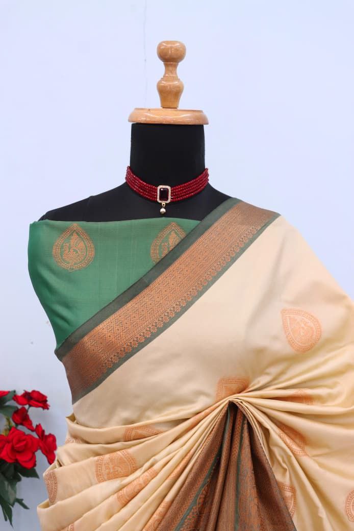 Royal Aqua Blue Banarasi Silk Saree with Contrast Purple Zari Border - OFF WHITE