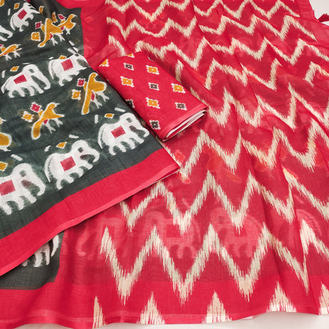 Shree Hari Creation Ikkat Patola Soft Linen Cotton Saree with Matching Blouse Piece