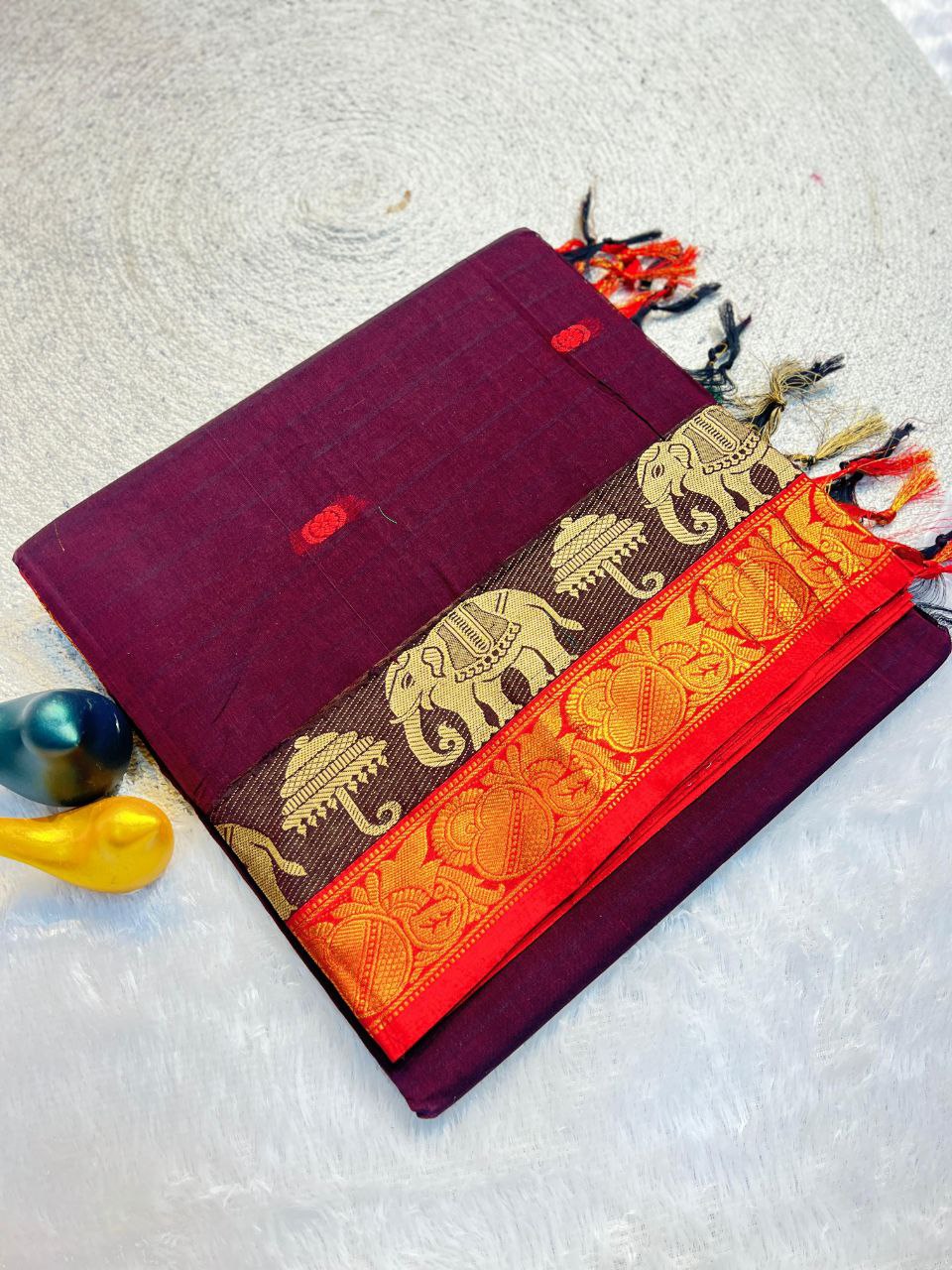 Classic Elephant Motif Designer Saree - WINE