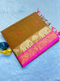 Classic Elephant Motif Designer Saree - LIGHT BROWN
