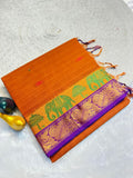 Classic Elephant Motif Designer Saree - ORANGE