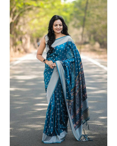 Woven Banarasi Jacquard Saree (blue)