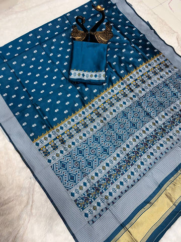 Woven Banarasi Jacquard Saree (blue)