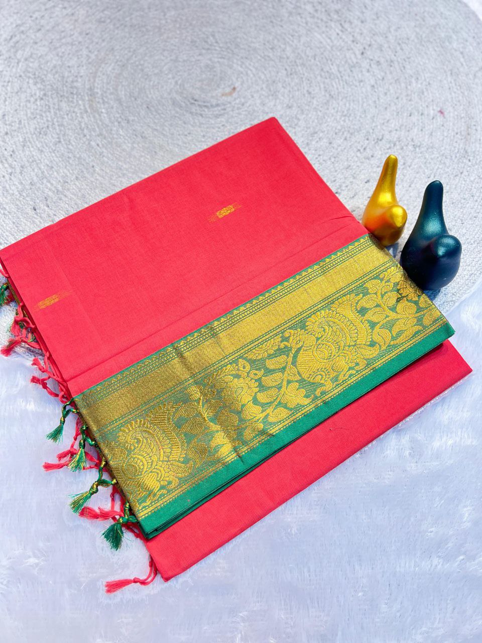 Mustard Gold Silk Saree with Blue Brocade Border PINK