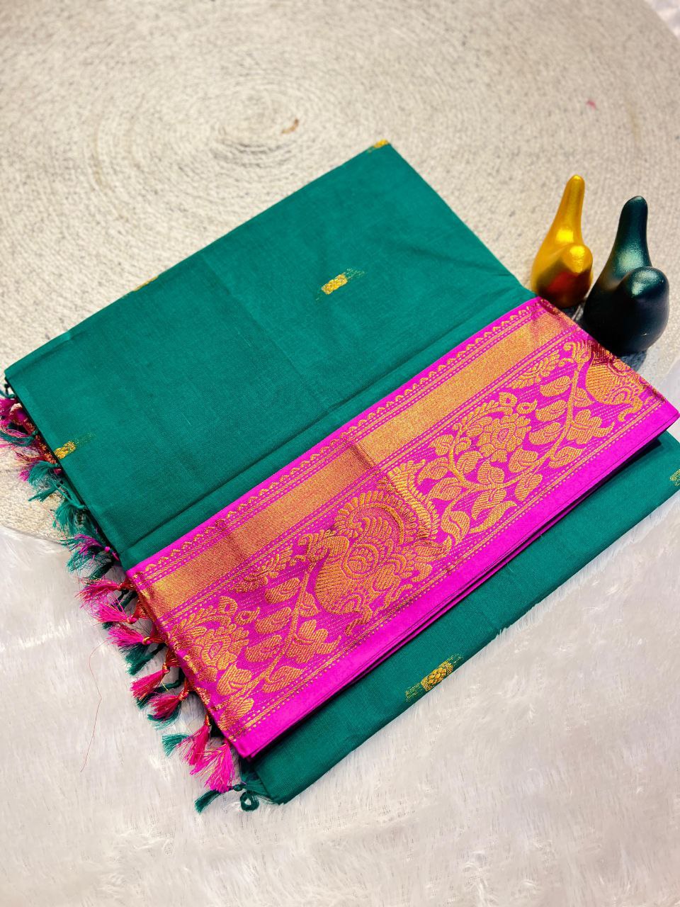 Mustard Gold Silk Saree with Blue Brocade Border RAMA