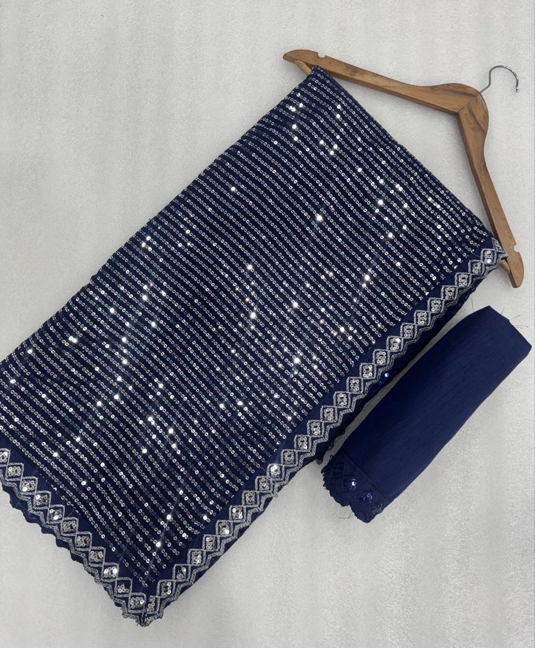Royal Midnight Blue Sequin Designer Saree with Silver Ombre Detailing