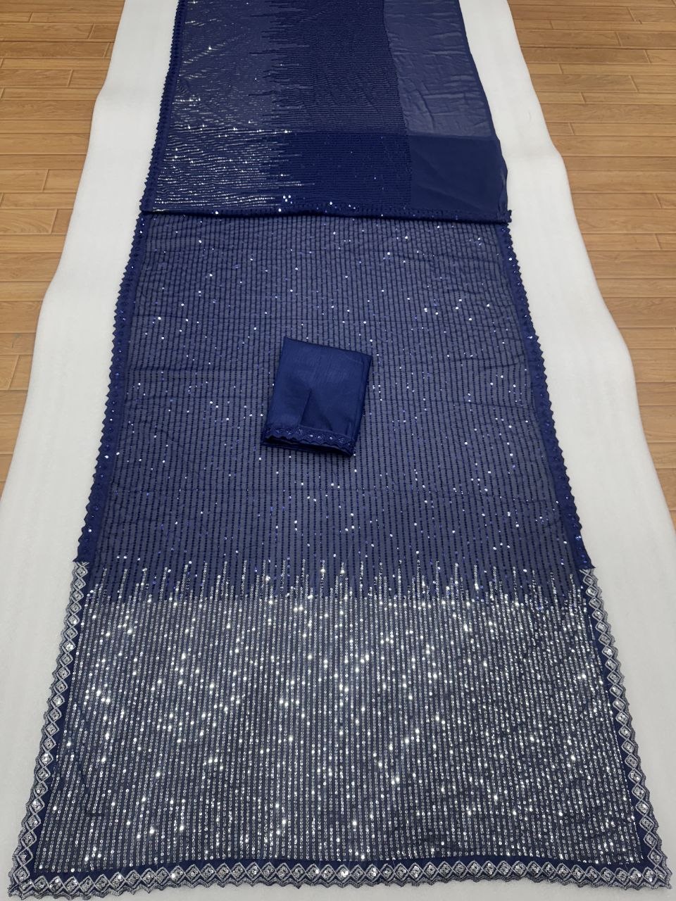 Royal Midnight Blue Sequin Designer Saree with Silver Ombre Detailing